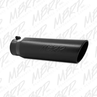 MBRP Exhaust Tip, 5" O.D., Angled Rolled End, 4" inlet 18" in length, Black Coated T5124BLK.
